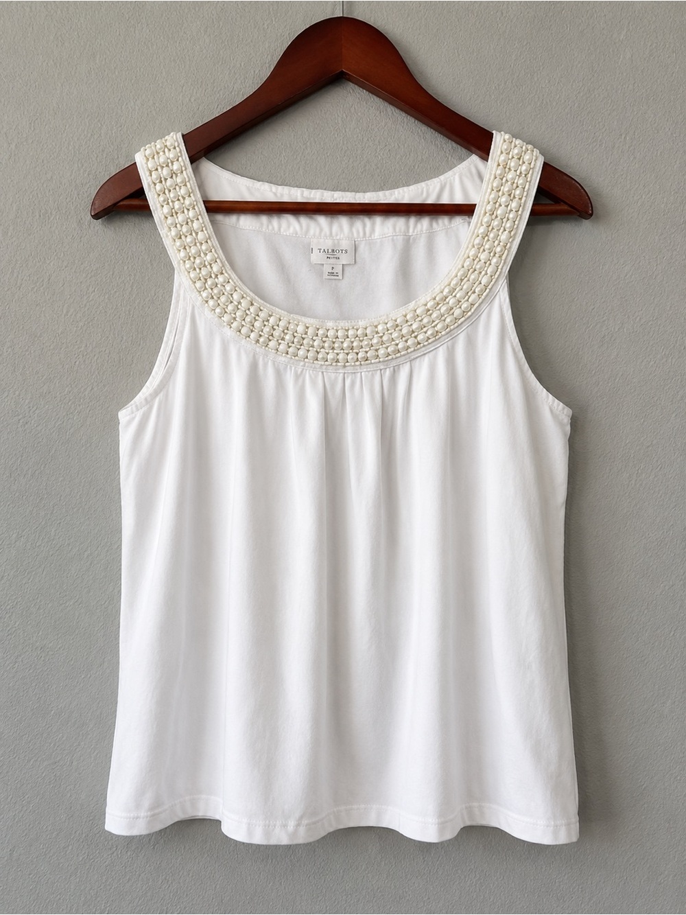 Talbots Ivory Beaded Scoop Neck Tank